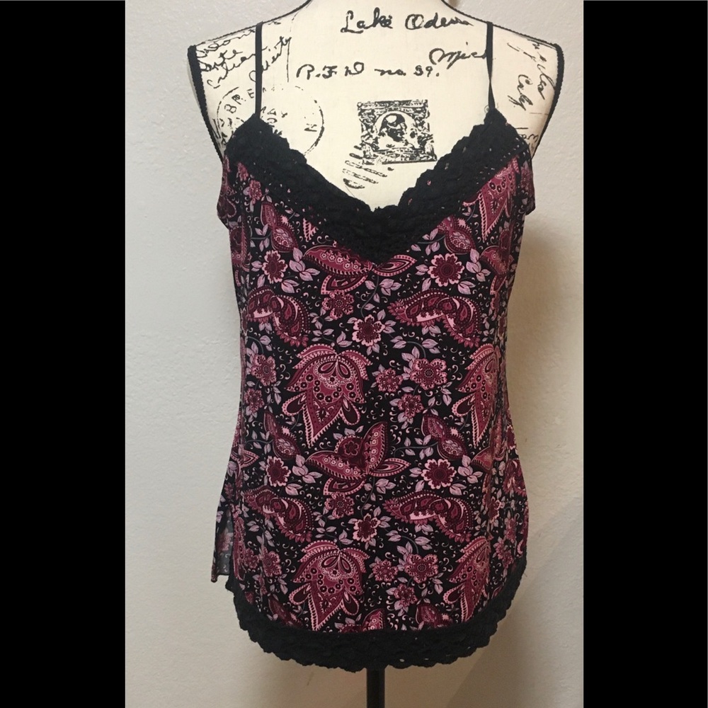 Pink, burgundy, and black paisley top